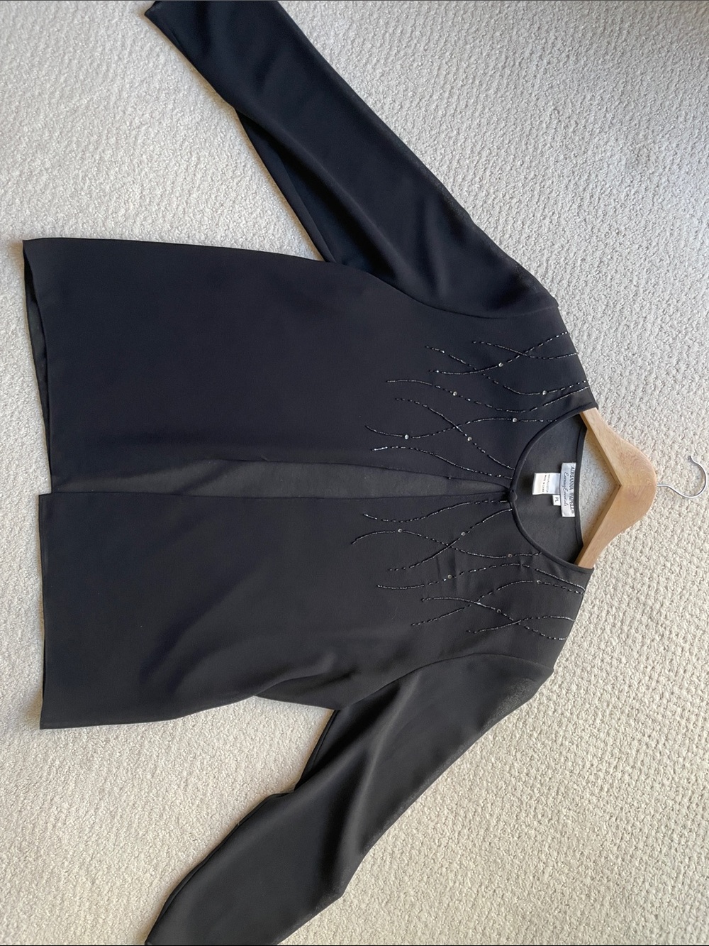 Adrianna Papell Black Beaded Open-Front Jacket